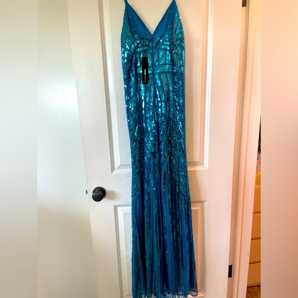 Fashion Nova Blue Floor-Length Sequin Dress-size L - Picture 4 of 12